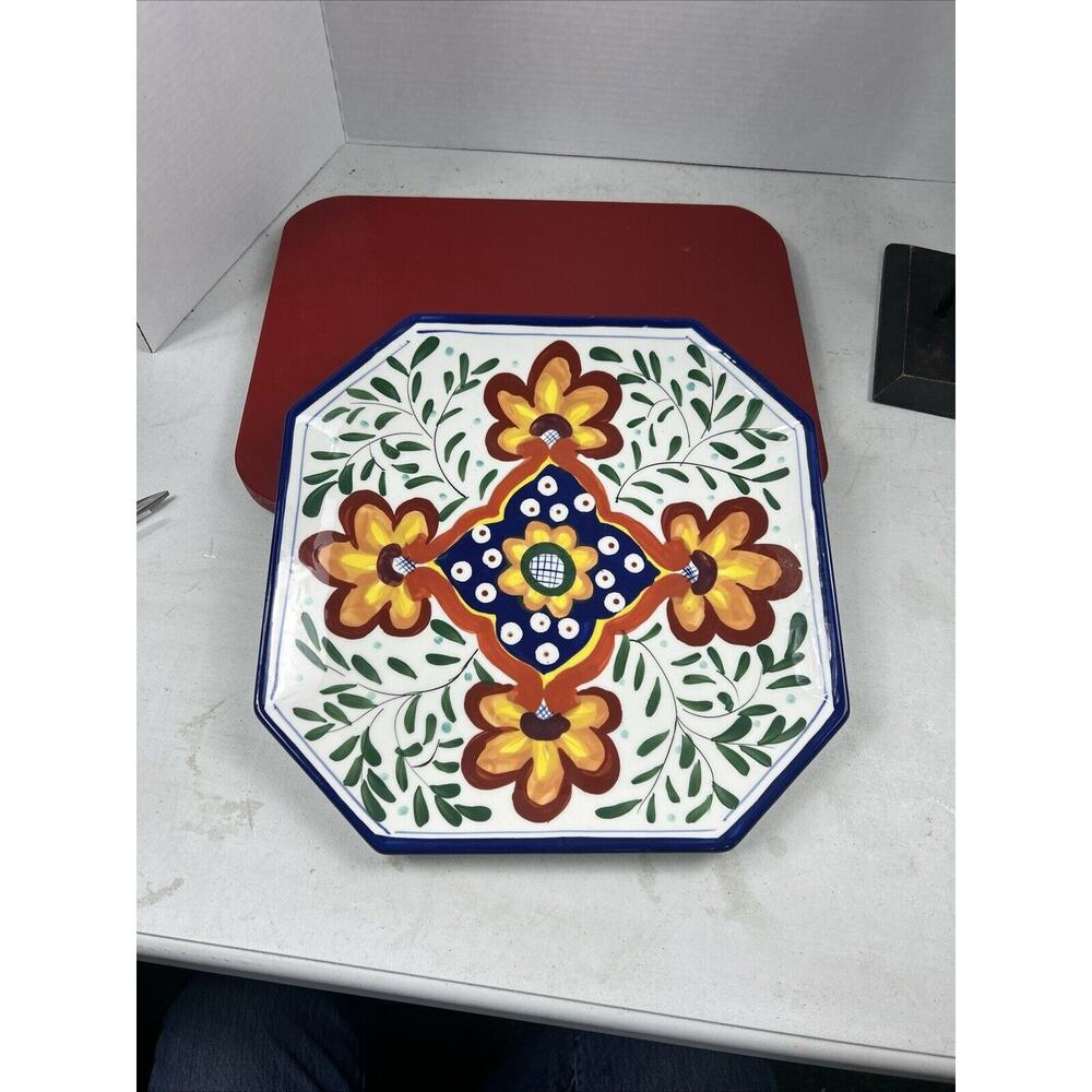Certified International Octagon Colorful Painted Ceramic Platter Serving 13 x 13